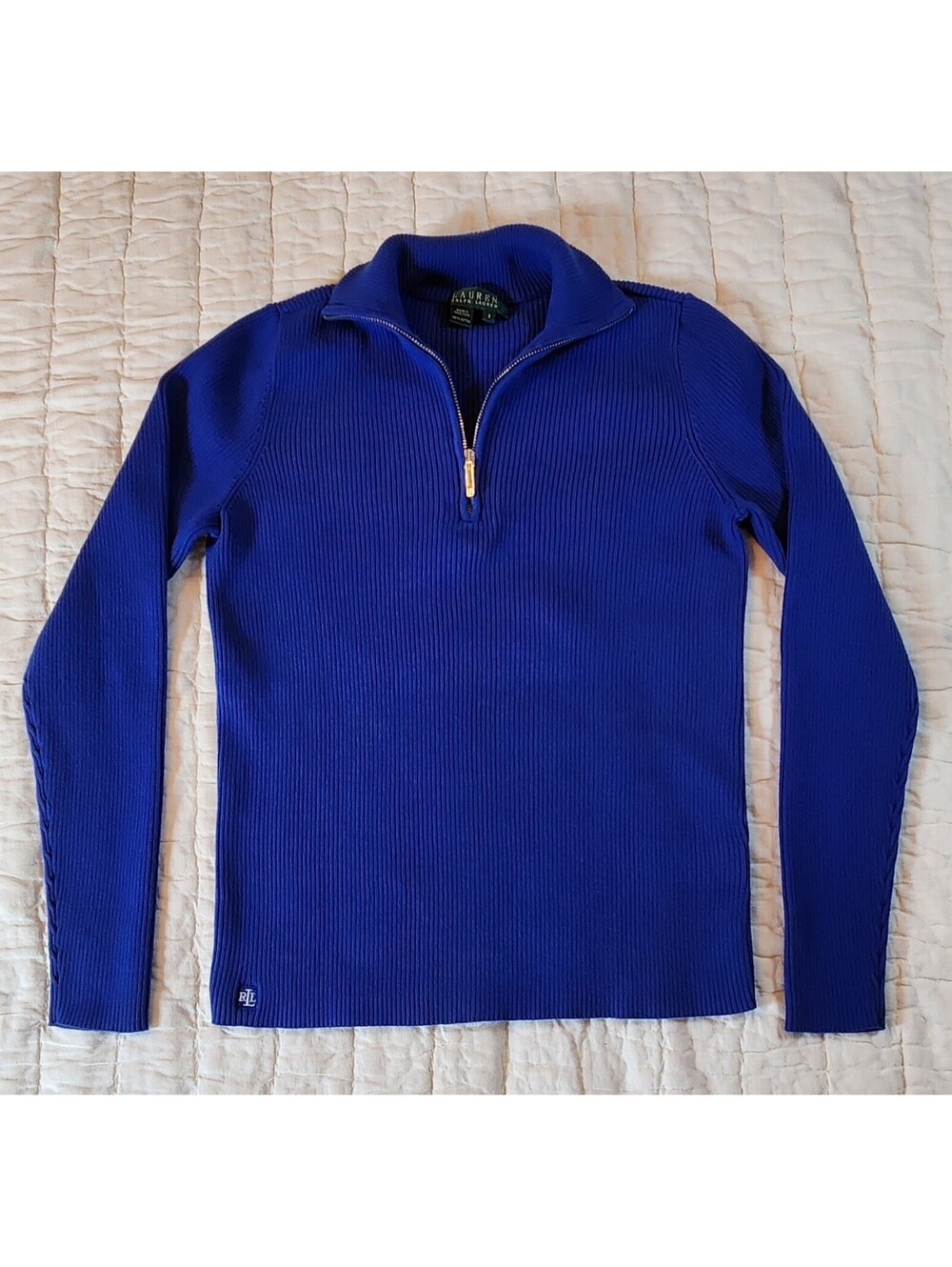 Lauren Ralph Lauren Blue Ribbed Quarter Zip Sweater Women's Small